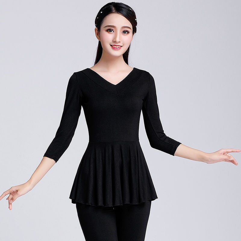 Lotynų šokių praktikos topas – ilgomis rankovėmis, Modal audinys ir triušio plaukai, skiautiniai siuvimai, scenos kostiumas