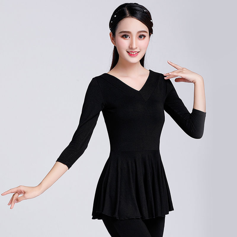 Lotynų šokių praktikos topas – ilgomis rankovėmis, Modal audinys ir triušio plaukai, skiautiniai siuvimai, scenos kostiumas