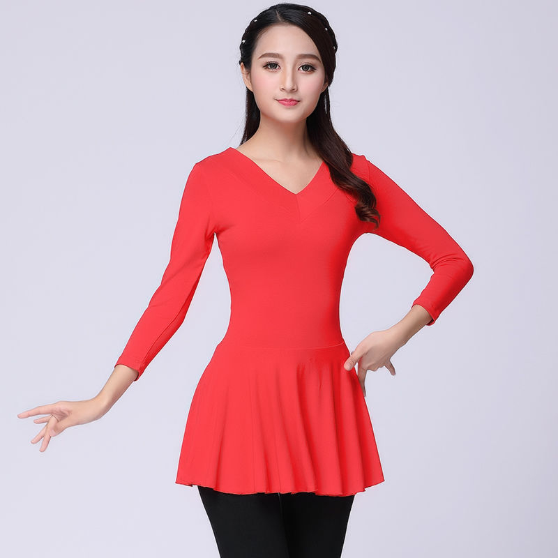 Lotynų šokių praktikos topas – ilgomis rankovėmis, Modal audinys ir triušio plaukai, skiautiniai siuvimai, scenos kostiumas