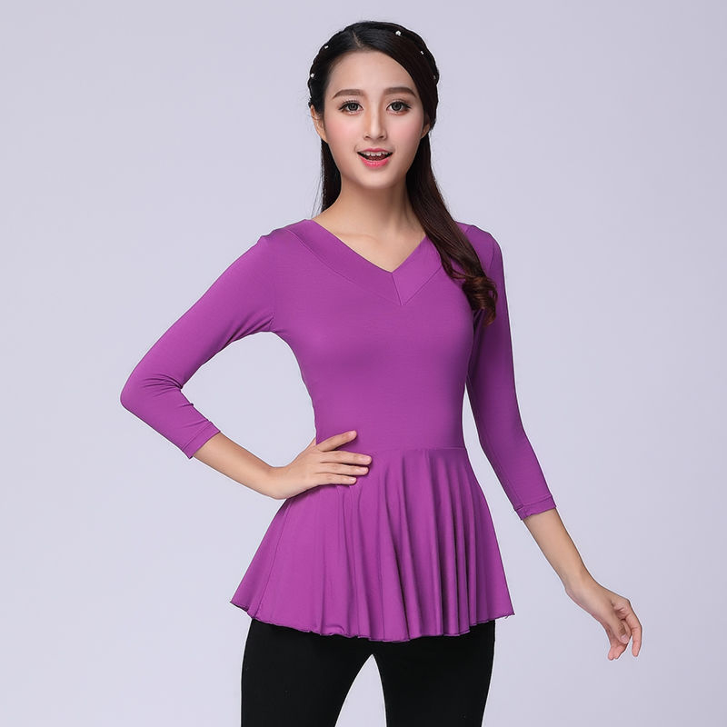 Lotynų šokių praktikos topas – ilgomis rankovėmis, Modal audinys ir triušio plaukai, skiautiniai siuvimai, scenos kostiumas