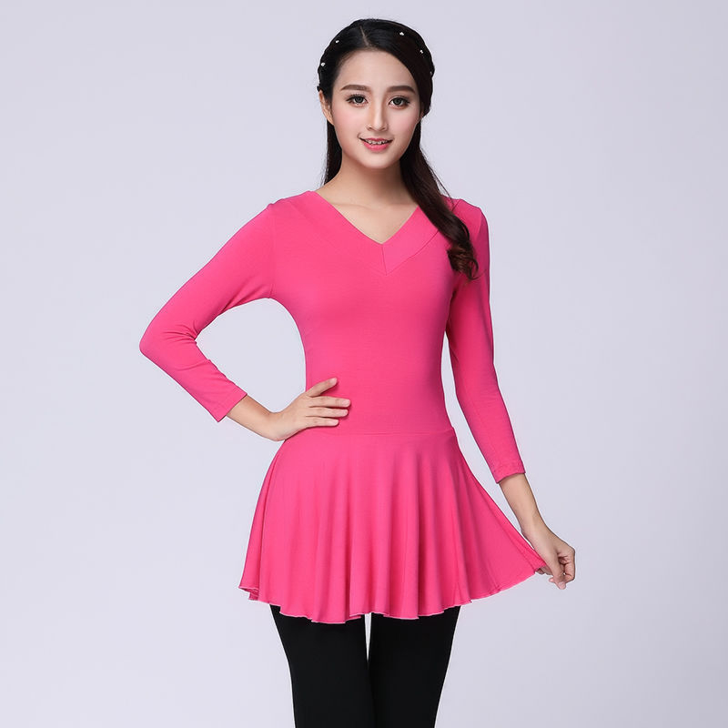 Lotynų šokių praktikos topas – ilgomis rankovėmis, Modal audinys ir triušio plaukai, skiautiniai siuvimai, scenos kostiumas