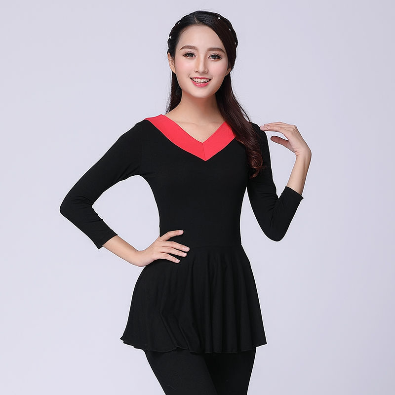 Lotynų šokių praktikos topas – ilgomis rankovėmis, Modal audinys ir triušio plaukai, skiautiniai siuvimai, scenos kostiumas