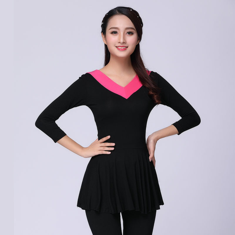 Lotynų šokių praktikos topas – ilgomis rankovėmis, Modal audinys ir triušio plaukai, skiautiniai siuvimai, scenos kostiumas