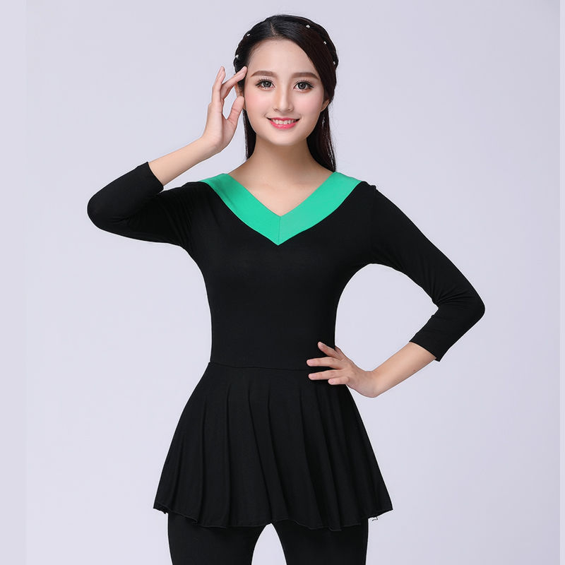 Lotynų šokių praktikos topas – ilgomis rankovėmis, Modal audinys ir triušio plaukai, skiautiniai siuvimai, scenos kostiumas