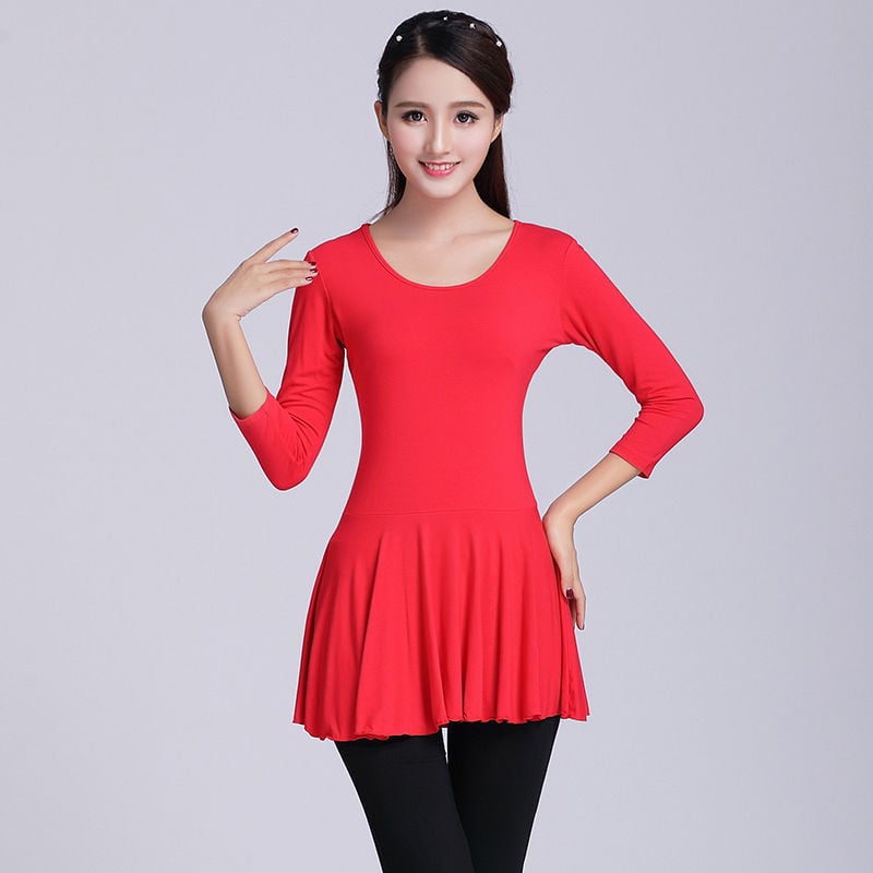 Lotynų šokių praktikos topas – ilgomis rankovėmis, Modal audinys ir triušio plaukai, skiautiniai siuvimai, scenos kostiumas