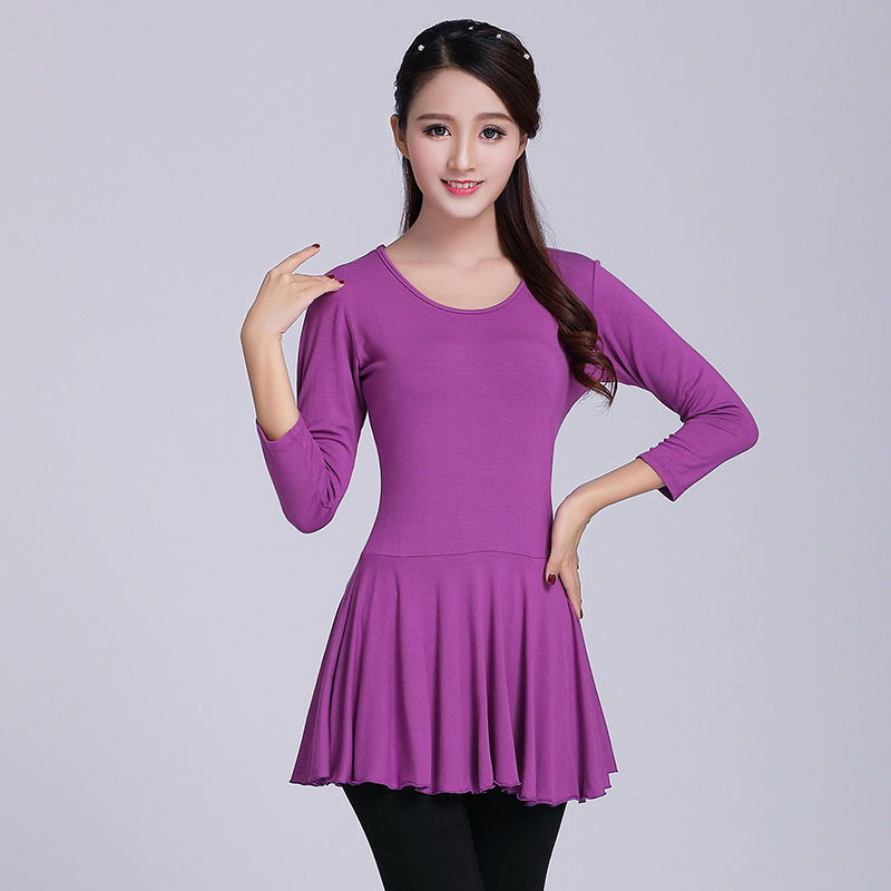 Lotynų šokių praktikos topas – ilgomis rankovėmis, Modal audinys ir triušio plaukai, skiautiniai siuvimai, scenos kostiumas