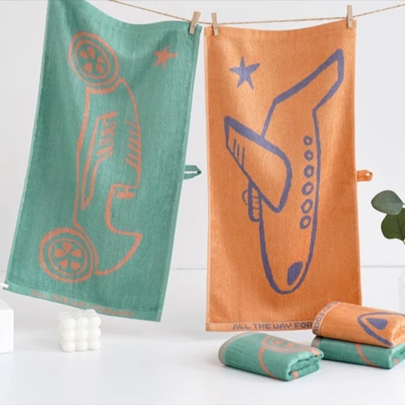 Bambusa šķiedras sejas dvielis bērniem – Jacquard, 55 g, sviedru uzsūkšana 5–10 s, karikatūras dizains