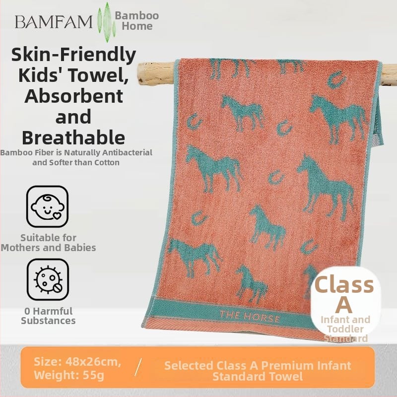 Bambusa šķiedras sejas dvielis bērniem – Jacquard, 55 g, sviedru uzsūkšana 5–10 s, karikatūras dizains