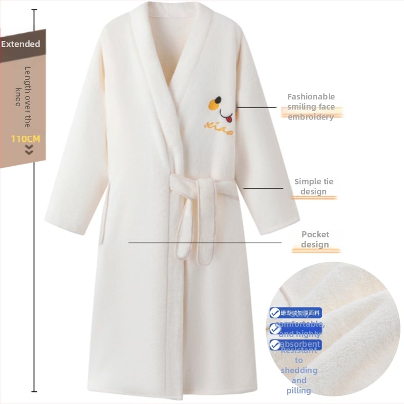 Vannas halāts vīriešiem un sievietēm, ziemas sezonā, korallvelūrs, uzsūcošs, ātri žūstošs