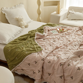 Bērnu karikatūras piecu slāņu marles gultas segu – 100% kokvilna, elpojoša, piemērota pavasarim un rudenim, reaktīvā druka, 1,55–2,0 kg