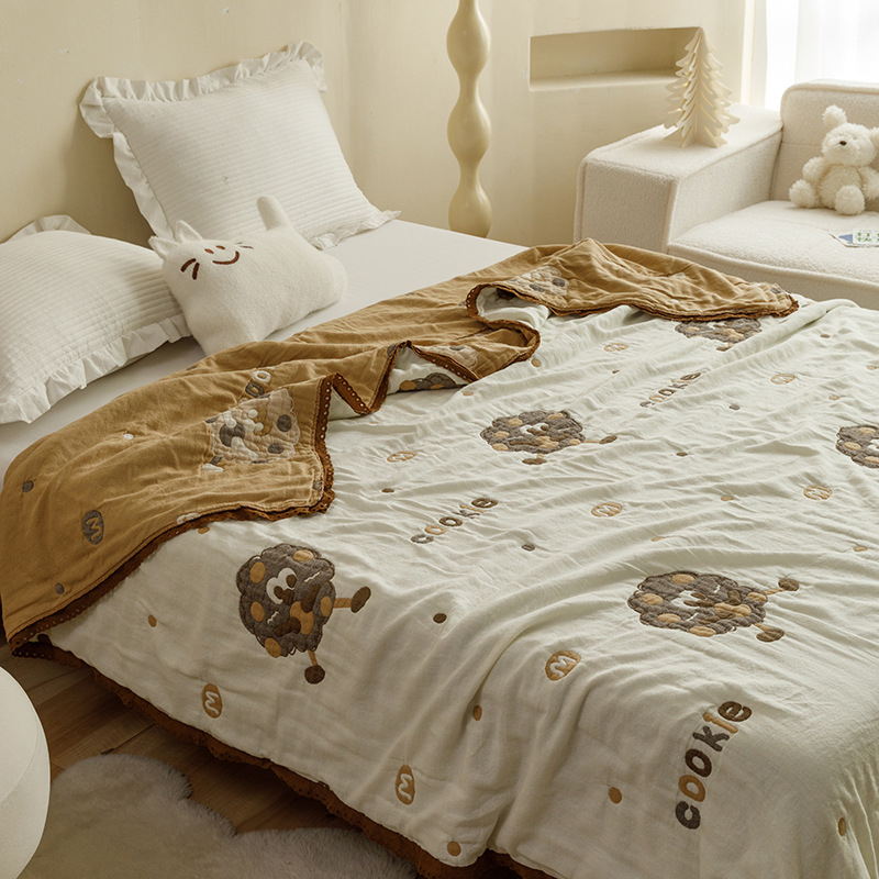 Bērnu karikatūras piecu slāņu marles gultas segu – 100% kokvilna, elpojoša, piemērota pavasarim un rudenim, reaktīvā druka, 1,55–2,0 kg