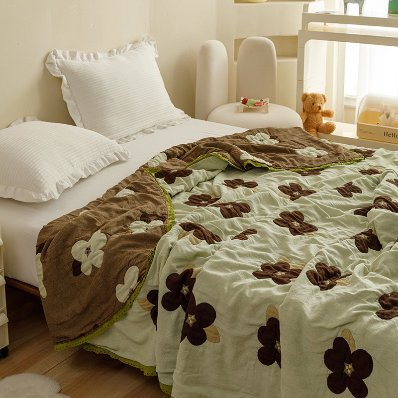 Bērnu karikatūras piecu slāņu marles gultas segu – 100% kokvilna, elpojoša, piemērota pavasarim un rudenim, reaktīvā druka, 1,55–2,0 kg