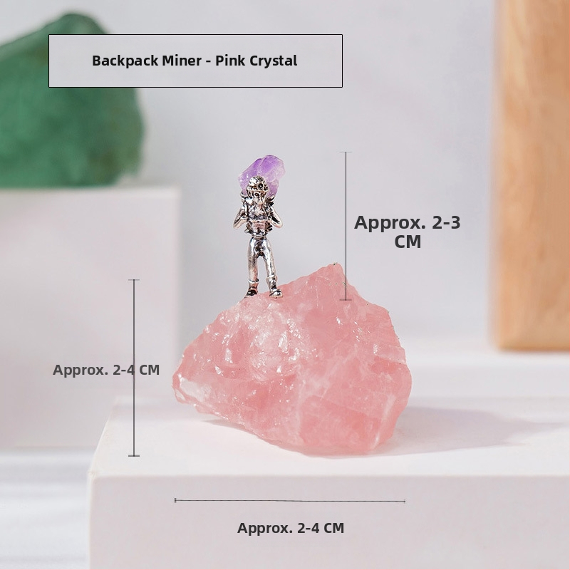 Bányász alakú kristály ércemintadarab, ametiszt és zöld fluorit, dekoratív geometriás kristály dísztárgy