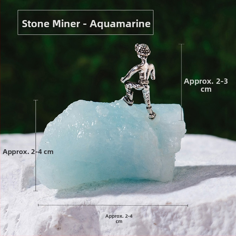 Bányász alakú kristály ércemintadarab, ametiszt és zöld fluorit, dekoratív geometriás kristály dísztárgy