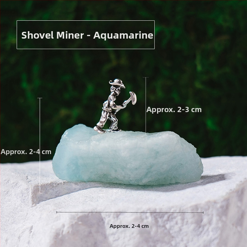 Bányász alakú kristály ércemintadarab, ametiszt és zöld fluorit, dekoratív geometriás kristály dísztárgy