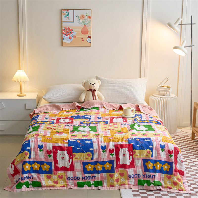 Bērnu kokvilnas sega ar karikatūras rakstu, pastoralais stils, piemērota visām sezonām, pirmās klases kvalitāte