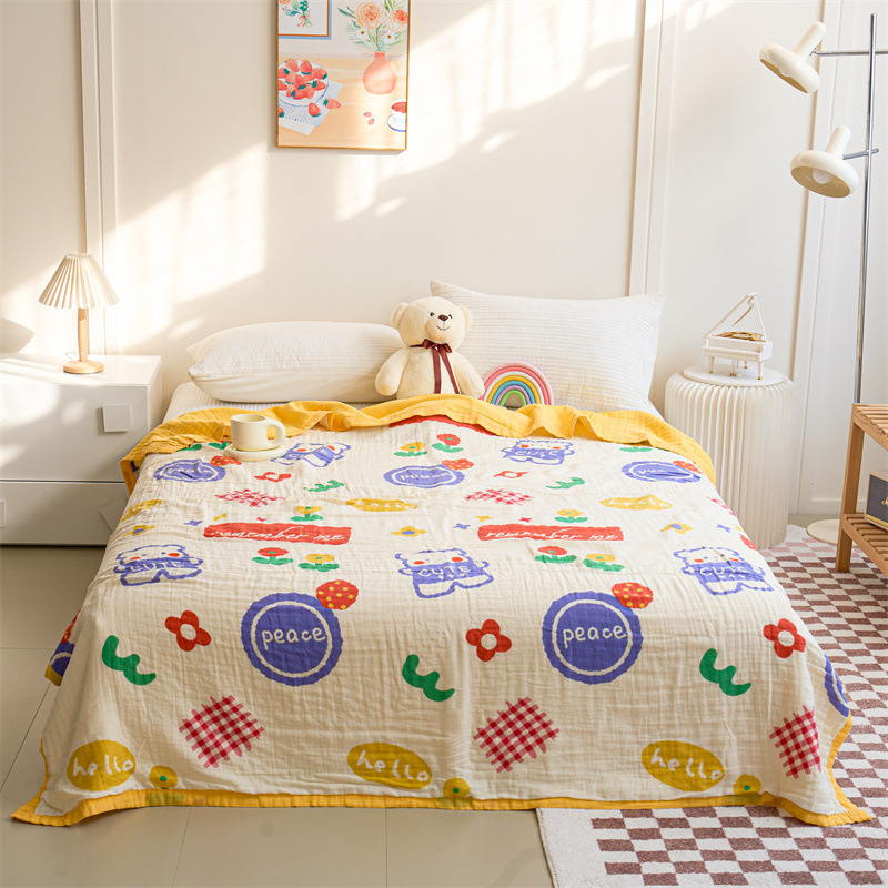 Bērnu kokvilnas sega ar karikatūras rakstu, pastoralais stils, piemērota visām sezonām, pirmās klases kvalitāte