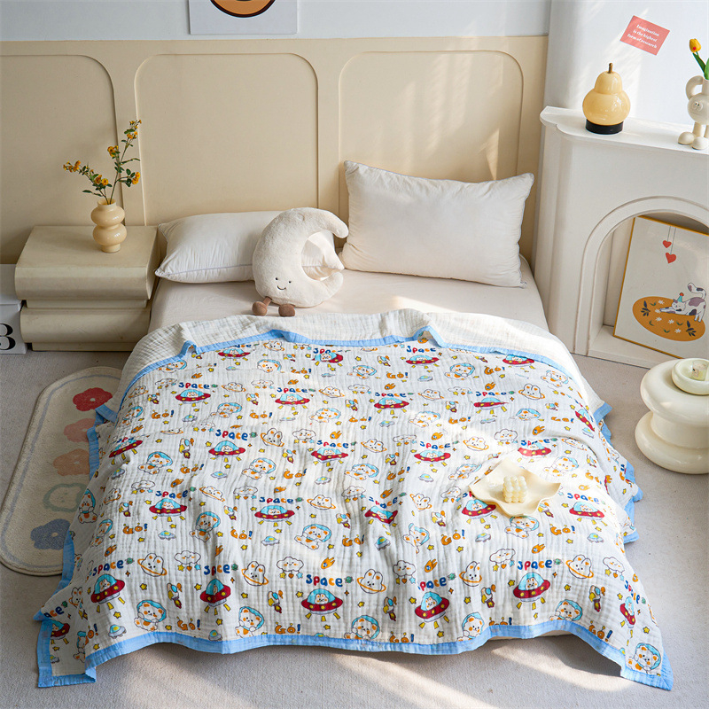 Bērnu kokvilnas sega ar karikatūras rakstu, pastoralais stils, piemērota visām sezonām, pirmās klases kvalitāte