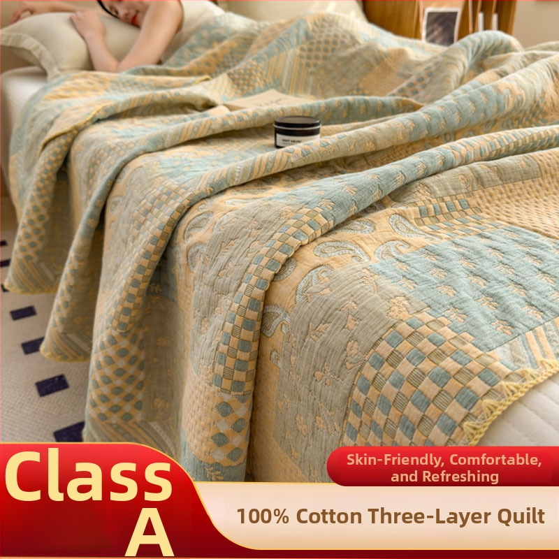 Trojvrstvová bavlnená quilt deka s polyesterovým výplňom, prešívané, reaktívne farbenie, hmotnosť 1.2–1.5 kg, nordický štýl