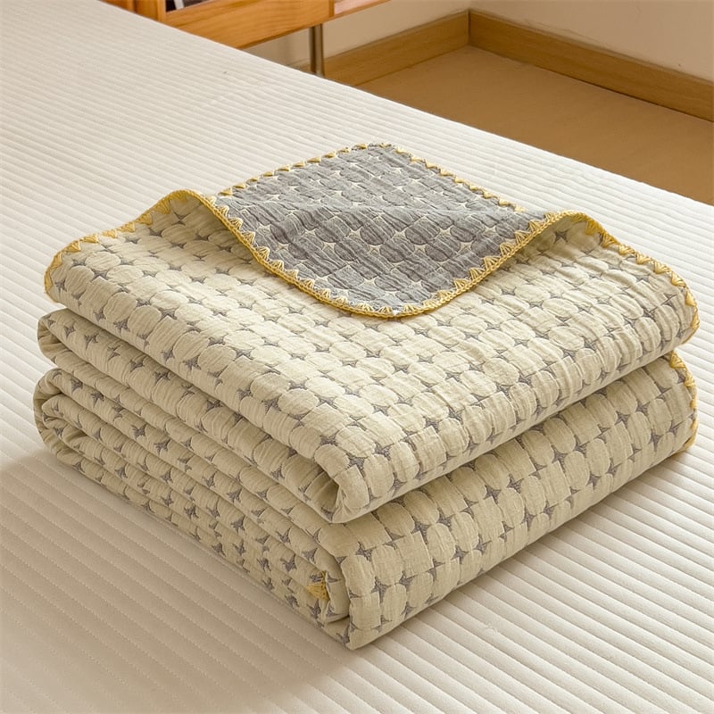 Trīs slāņu 100% kokvilnas quilt sega ar poliestera pildījumu, šuvumi, reaktīvā krāsošana, svars 1.2–1.5 kg, nordiskais stils