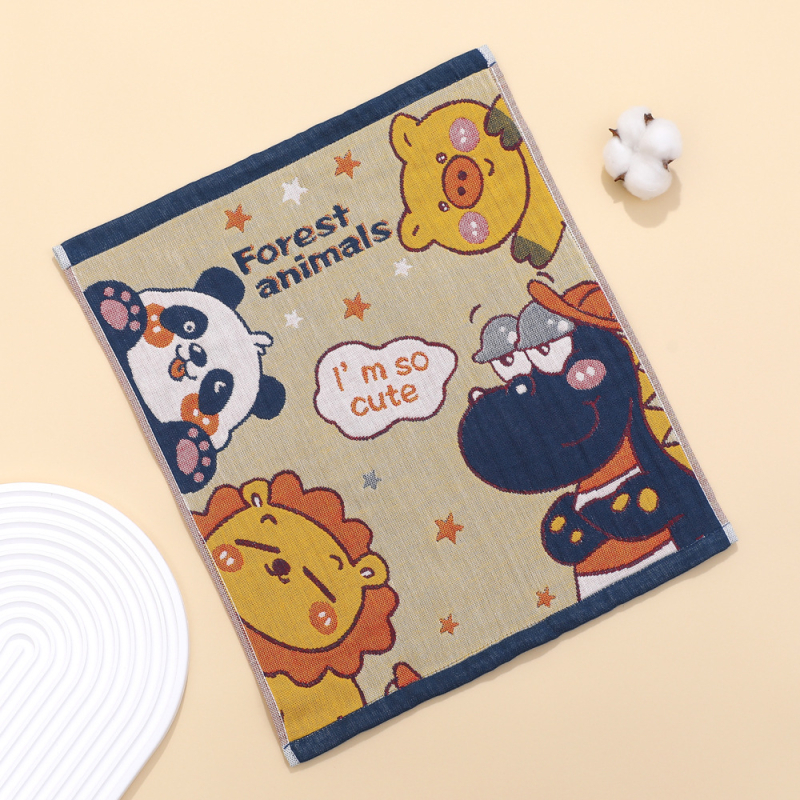 Tīras kokvilnas gāzes kvadrātveida dvielis, 32s diegs, žakarda audums, ūdens uzsūkšanās 0–5 s