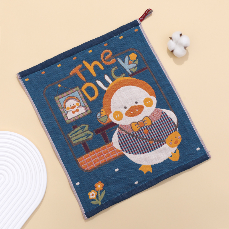 Tīras kokvilnas gāzes kvadrātveida dvielis, 32s diegs, žakarda audums, ūdens uzsūkšanās 0–5 s