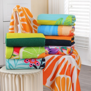 Mikrofibras dvielis vannai un pludmalei, ātra žāvēšana, augsta absorbcija, bez pūkām, 150D, 200–300 g, drukāts raksts