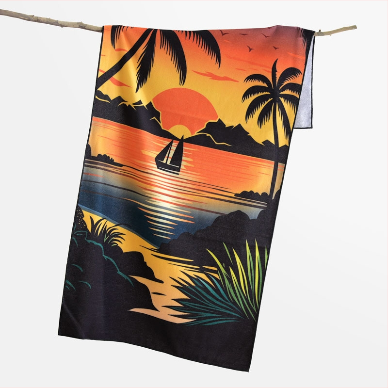 Mikrofibras dvielis vannai un pludmalei, ātra žāvēšana, augsta absorbcija, bez pūkām, 150D, 200–300 g, drukāts raksts