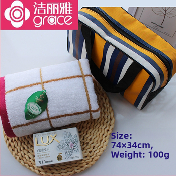 Dāvanas komplekts dvielis un ziepju maisiņš | 100D diegs | vienkāršs audums | sejas dvielis