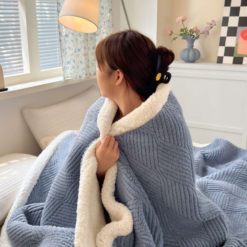 Poliestera korāla flīsa džakarda pleds, dubulti slānis, 300–500 g, visu gadalaiku lietošanai, pielāgojams