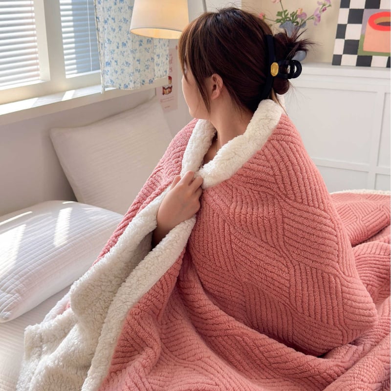 Poliestera korāla flīsa džakarda pleds, dubulti slānis, 300–500 g, visu gadalaiku lietošanai, pielāgojams