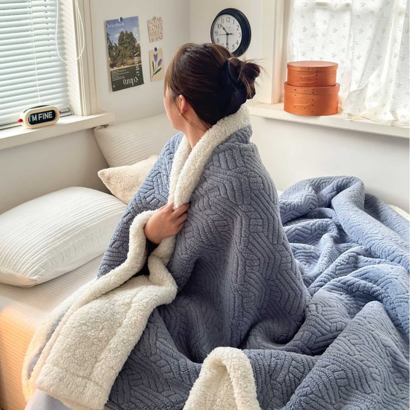 Poliestera korāla flīsa džakarda pleds, dubulti slānis, 300–500 g, visu gadalaiku lietošanai, pielāgojams