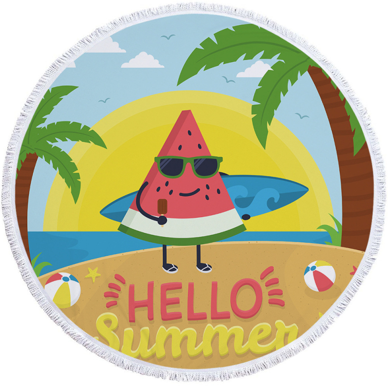 Arbuza raksta mikrošķiedras pludmales/dušas dvielis ar bārkstīm, 150D, virs 500 g, digitālā druka