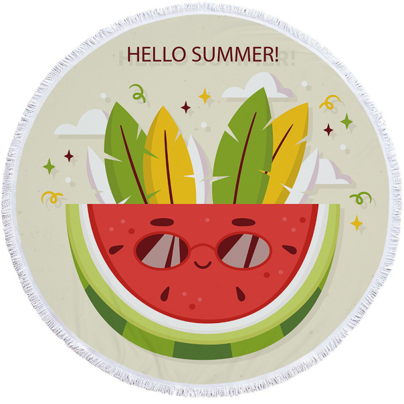 Arbuza raksta mikrošķiedras pludmales/dušas dvielis ar bārkstīm, 150D, virs 500 g, digitālā druka