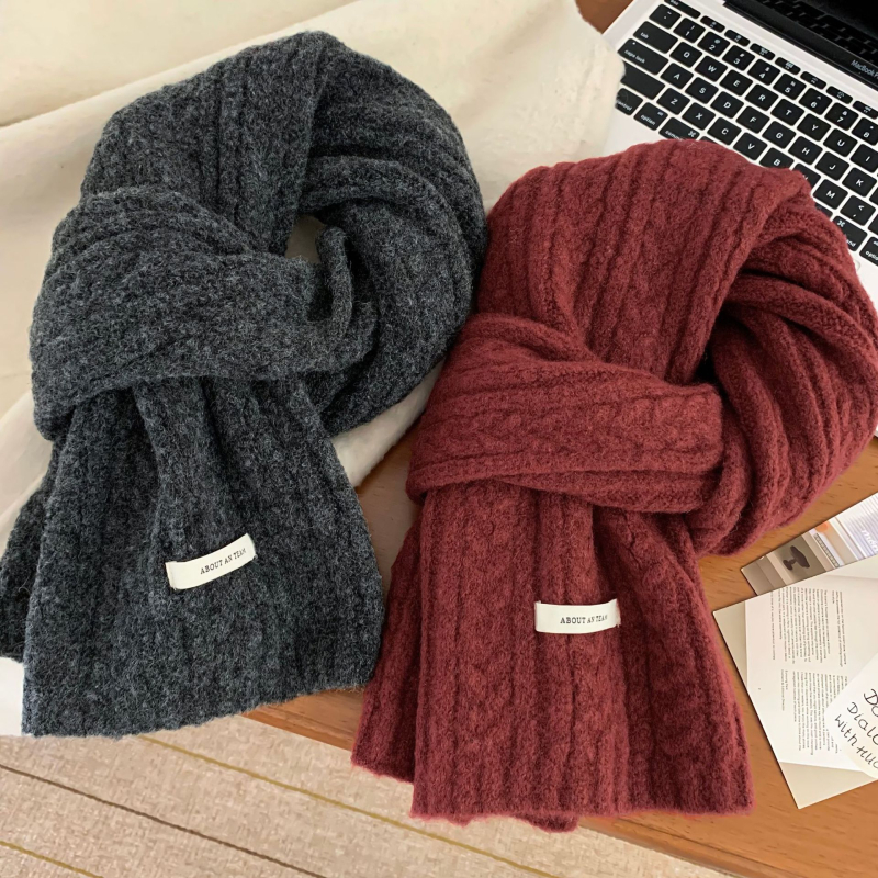 Zimski šal s kabelastom pletenom, poliester, korejski stil, zadržava toplinu i otporan je na vjetar