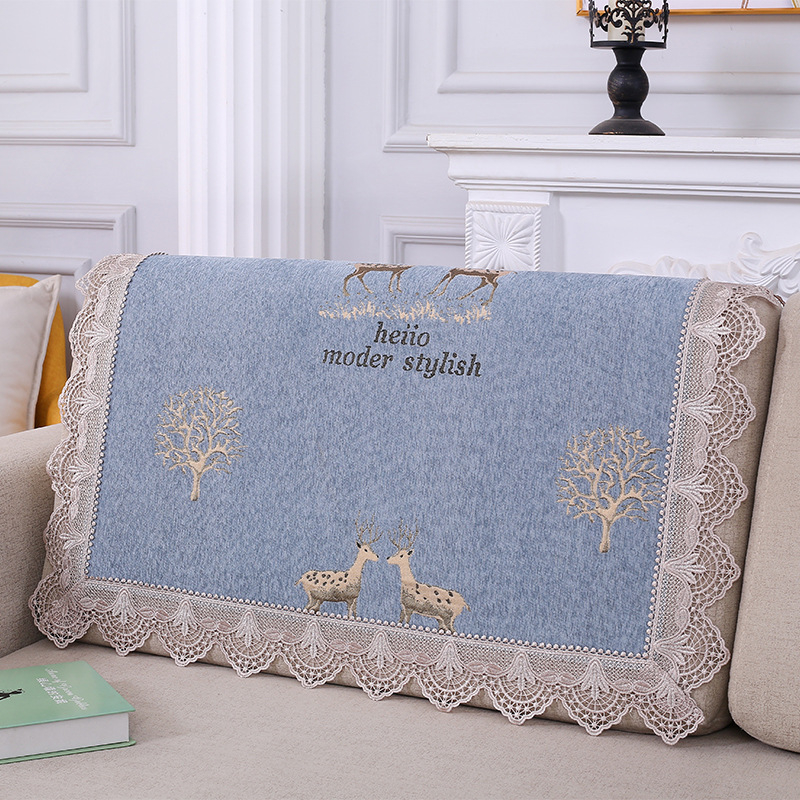 Husă pentru spătarul canapelei, prosop pătrat, antiderapant, universal pentru toate anotimpurile; material dantelă, model plante-flori, stil minimalist, tip pernă.