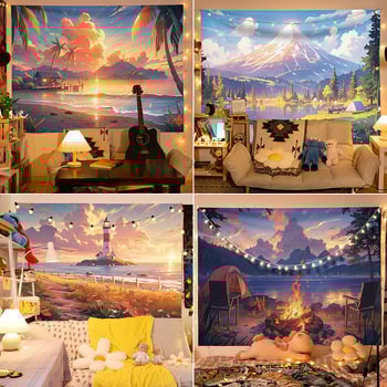 Gobelēns ar ainavas motīvu, kokvilna, vienkāršs un moderns stils, mašīnveidots austs, taisnstūra forma