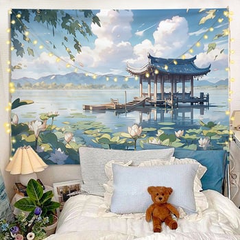 Gobelēns ar ainavas motīvu, kokvilna, vienkāršs un moderns stils, mašīnveidots austs, taisnstūra forma