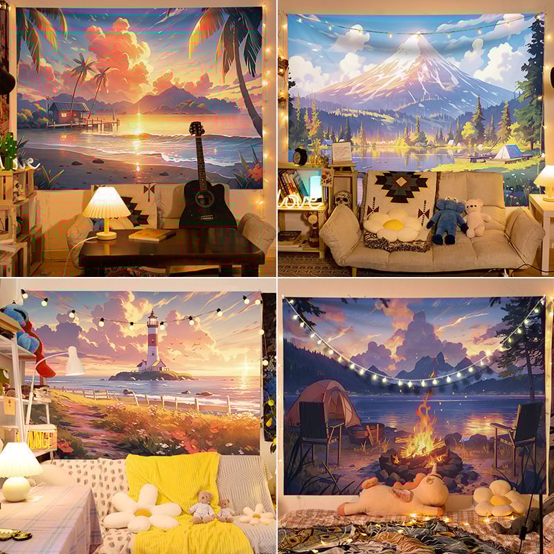 Gobelēns ar ainavas motīvu, kokvilna, vienkāršs un moderns stils, mašīnveidots austs, taisnstūra forma