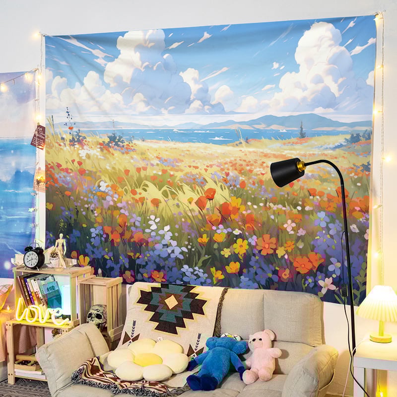 Gobelēns ar ainavas motīvu, kokvilna, vienkāršs un moderns stils, mašīnveidots austs, taisnstūra forma