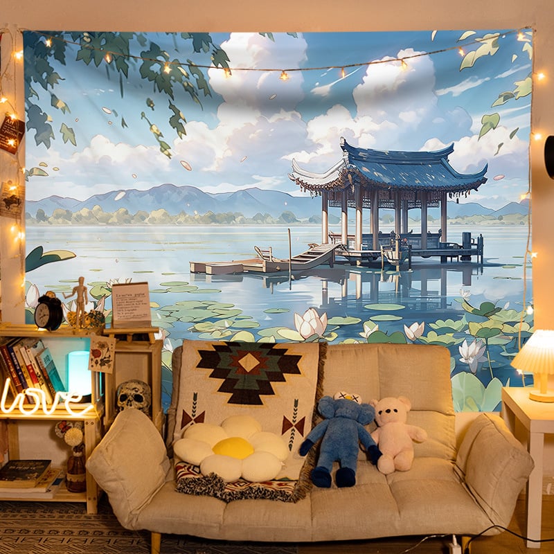 Gobelēns ar ainavas motīvu, kokvilna, vienkāršs un moderns stils, mašīnveidots austs, taisnstūra forma