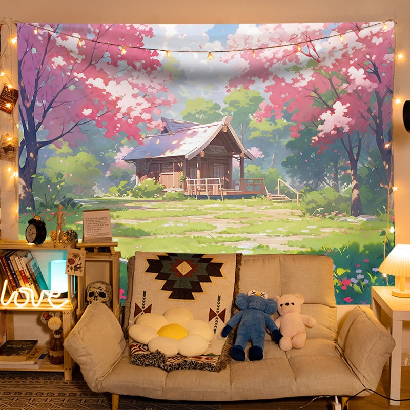 Gobelēns ar ainavas motīvu, kokvilna, vienkāršs un moderns stils, mašīnveidots austs, taisnstūra forma