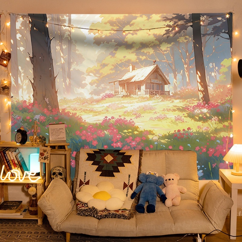 Gobelēns ar ainavas motīvu, kokvilna, vienkāršs un moderns stils, mašīnveidots austs, taisnstūra forma