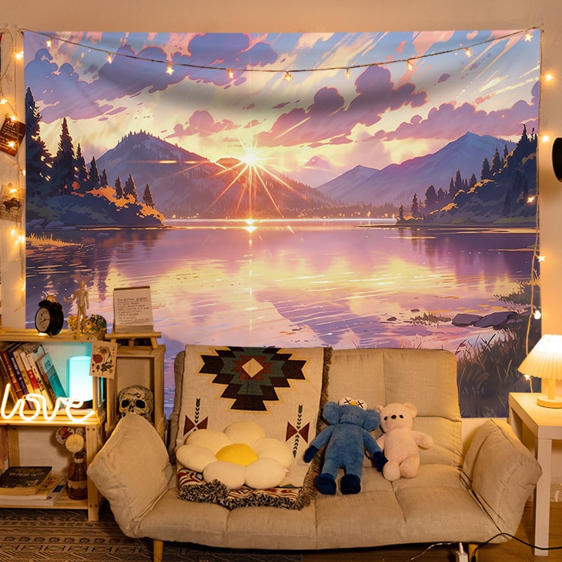 Gobelēns ar ainavas motīvu, kokvilna, vienkāršs un moderns stils, mašīnveidots austs, taisnstūra forma