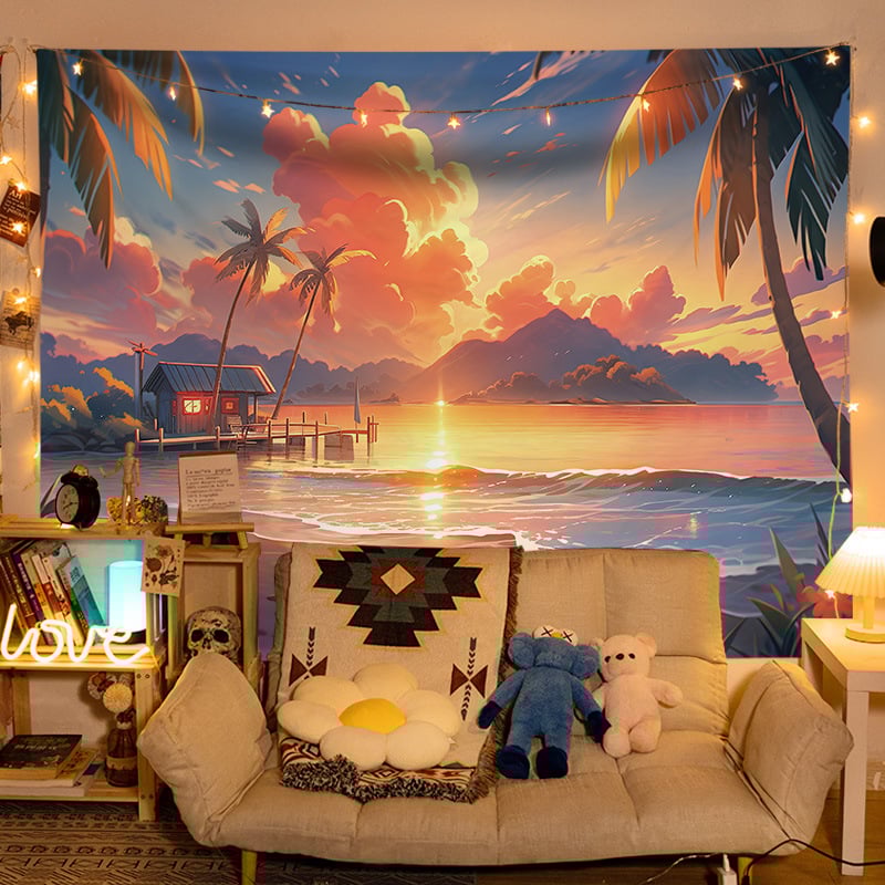 Gobelēns ar ainavas motīvu, kokvilna, vienkāršs un moderns stils, mašīnveidots austs, taisnstūra forma