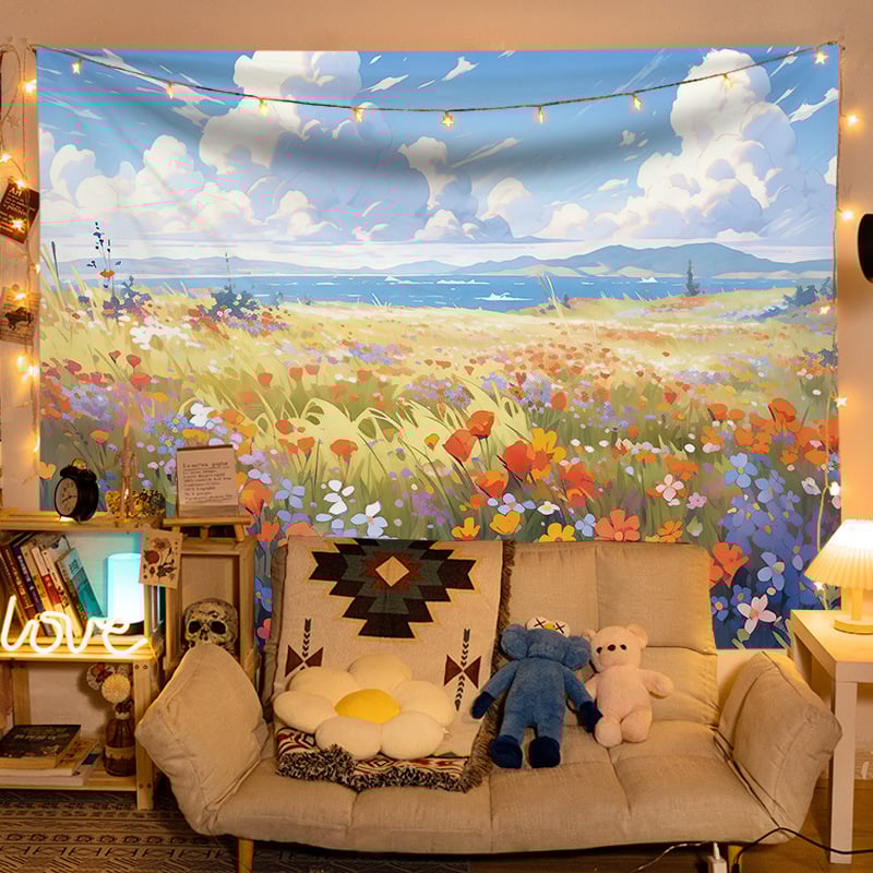 Gobelēns ar ainavas motīvu, kokvilna, vienkāršs un moderns stils, mašīnveidots austs, taisnstūra forma