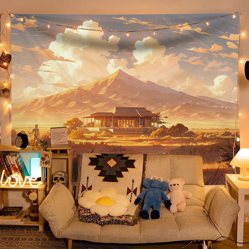 Gobelēns ar ainavas motīvu, kokvilna, vienkāršs un moderns stils, mašīnveidots austs, taisnstūra forma