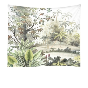 Meža tropisko augu gobelis sienu dekoriem — poliesteris, mašīnveidīgā aušana, taisnstūra forma, ainavas raksts, mazgāšana mašīnā