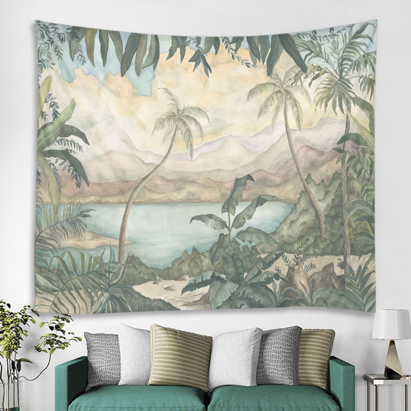 Meža tropisko augu gobelis sienu dekoriem — poliesteris, mašīnveidīgā aušana, taisnstūra forma, ainavas raksts, mazgāšana mašīnā