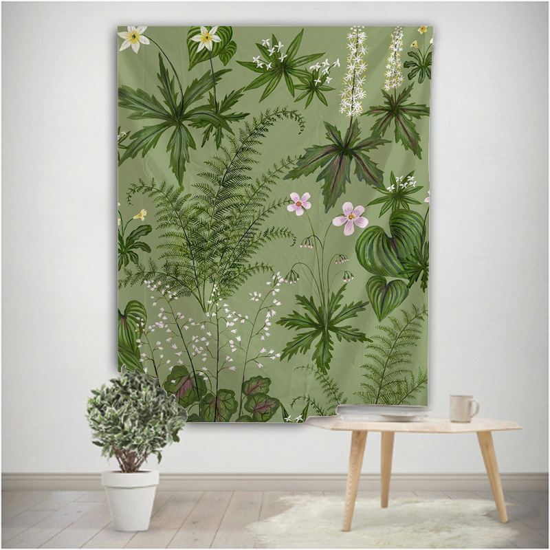 Meža tropisko augu gobelis sienu dekoriem — poliesteris, mašīnveidīgā aušana, taisnstūra forma, ainavas raksts, mazgāšana mašīnā